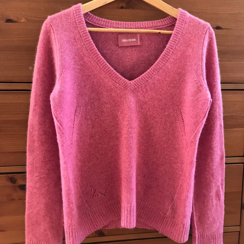 ZADIG & VOLTAIRE “Sourca" 100% Cashmere Framboise Pink Sweater Size M